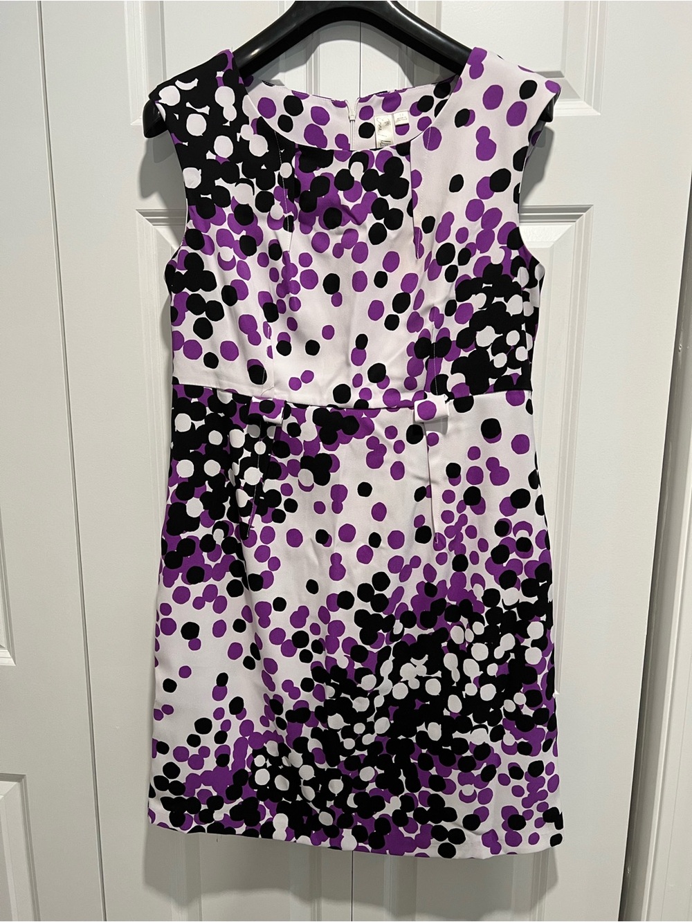 Emma & Michele White Dress with Purple and Black Polka Dot Print